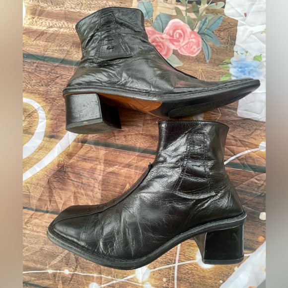 Black Leather Ankle Boots with Square Toe - Picture 3 of 12